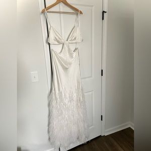 Cult gaia raisa off white dress silk ostrich feathers size L